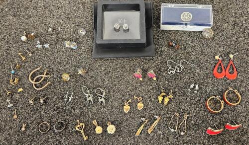 Large Assorted Jewelry Lot &ndash; ~50 Earrings, Rings, Pendants, US Insignia Pins, Mixed Styles