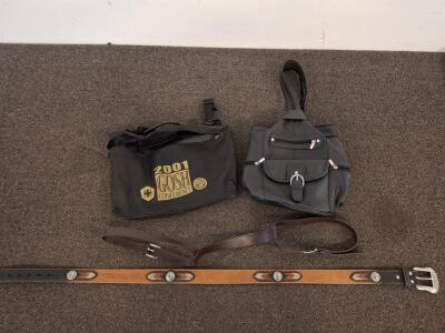Nocona Western Leather Belt Size 40, Black Backpack Purse, 2001 OSHA Conference Tote