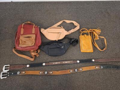 Nocona Western Leather Belts Size 40, Wild Fable Fanny Pack, Backpack, Crossbody Pouch Lot