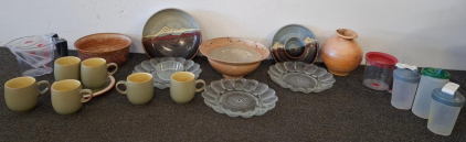 Assorted Kitchenware Set &ndash; Handmade Ceramic, Pressed Glass, OXO Jugs, 17+ Pieces, Vintage & Modern