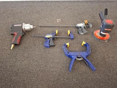 Craftsman 1/2" Impact Wrench, 6" DA Sander With Serials, Irwin Quick-Grip & Spring Clamps (Unable To Test)