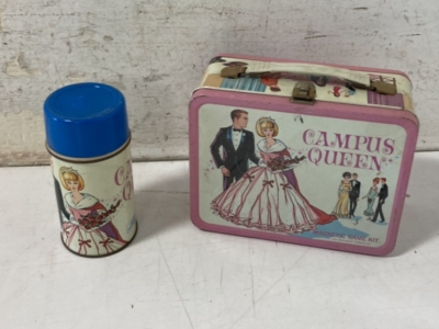 Vintage Campus Queen Metal Lunchbox With Original Thermos Mug