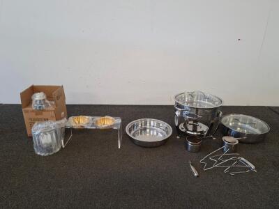 Stainless Steel Chafing Dish Buffet Set &ndash; 4 Quart, Glass Lid, Extra Bowls & Accessories, light ficture( new) cat dish, ( shelf E)