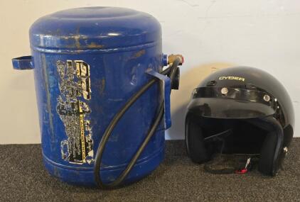 Portable Air Tank 5-7 Gallon Steel, Pressure Gauge & Hose + CYBER Black Open Face Helmet