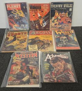 Lot of 8 Vintage Pulp Magazines: Planet Stories, Thrilling Wonder, Argosy, Weird Tales, Adventure