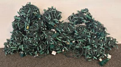 12x 100-Bulb Clear Christmas String Lights, Green Wire, 300 ft Total, Indoor/Outdoor, Incandescent