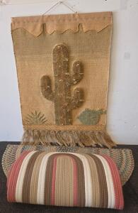 Oval Braided Area Rugs (2) & Southwestern Cactus Wall Tapestry