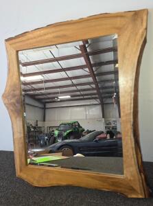 Handcrafted Live Edge Wooden Wall Mirror, Natural Finish, Swiffer And Brush Broom Included