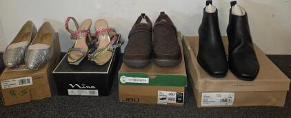 Trotters Estee Silver Snake Flats, Women&rsquo;s Size 8.5 M, JBU Size 10 Dark Brown, LuckyBrand Black Marbled Nappa Boots Size 11W, Nina Rainbow Heels Size 5 (All Brand New In Box)