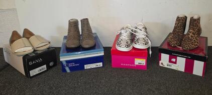 White Mountain Desire Studded Ankle Bootie, Size 6 M, Sava Bone/Grey Calera Size 11, Rampage Holly White/Grey Size 10, Circus Cheetah Short Ankle Boots Size 5