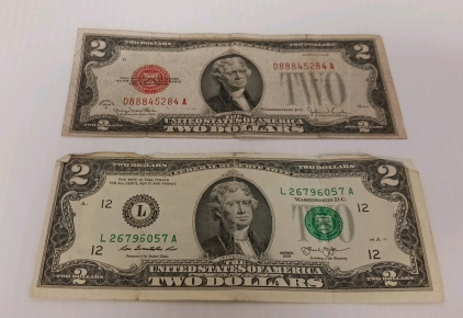 1928 and 2013 2-Dollar Bills