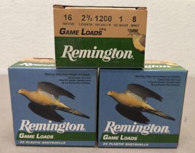 Remington Game Loads 16 Gauge 2&frac34;" 1 oz #8 Shot 1200fps 3 Boxes (75 Rounds) USA Made