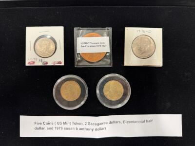 1979 Susan B. Anthony Dollar, 1976-D Kennedy Half, 2 Sacagawea Dollars, US Mint Token Set