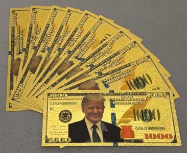 Donald Trump $1000 Gold Foil Commemorative Notes, Set of 10, GOLD 999999999 Serial