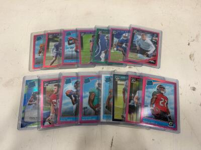 2018 Panini Donruss Optic NFL Rookie Football Card Lot w/ Parallels &ndash; 15 Players, Pink/Blue Prizm