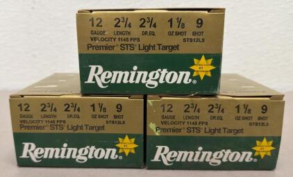75 Rounds Of Remington Premier STS Light Target 12 Gauge 2 3/4" 1 1/8 oz #9 Shot Shells