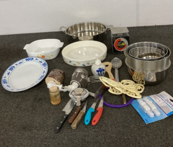 Mixing Bowls, Casserole Dishes and Assorted Kitchenware