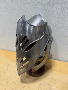 Closed Visor Medieval Knight Helmet Replica, Steel, Movable Faceplate, Stand Included