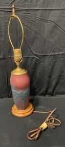 Vintage Van Briggle Art Pottery Table Lamp, Matte Red-Blue Glaze, Raised Floral Motif, 24" Ceramic Base ( Untested)