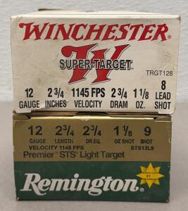 (50) Rounds Total Of Winchester Super-Target 12ga 2-3/4" #8, Remington STS 12ga 2-3/4" #9, 25rds Per Box