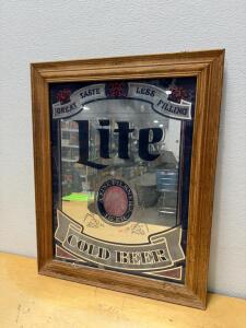 Vintage 1980s Miller Lite Framed Bar Mirror Sign &ndash; 29.5" x 23.5"