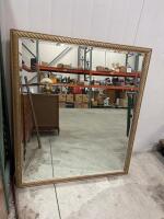 Large 48" Square Rectangular Wall Mirror with Decorative Gold-Tone Diagonal Grooved Frame