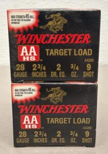 (50) Rounds Of Winchester AA HS 28 Gauge 2-3/4" #9 Shot Target Load 3/4 oz 25 Shells Per Box. AA289 High Strength Hull