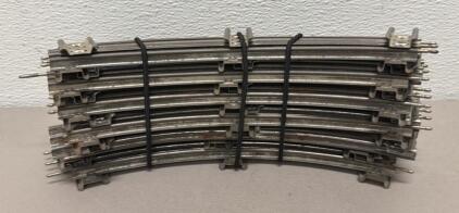 Vintage O Gauge 3-Rail Curved Model Train Track, Set of 10, 10" Sections, Tinplate Steel