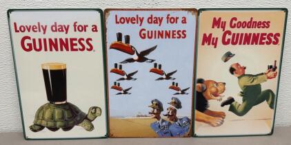 Set of 3 Vintage Guinness Metal Signs - "Lovely Day", Toucan, Tortoise & Zookeeper 12"x8"