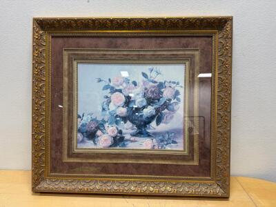 Mixed Roses Floral Art Print, Ornate Gold Frame, Picture Galleries Inc, 28"x34"