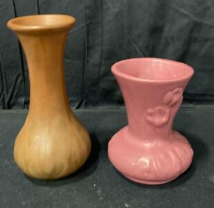 Van Briggle Pottery Vases, Poppy Pink 5.25" T.B. & Brown 7.5" Onion Shape, Colo Spgs Marks