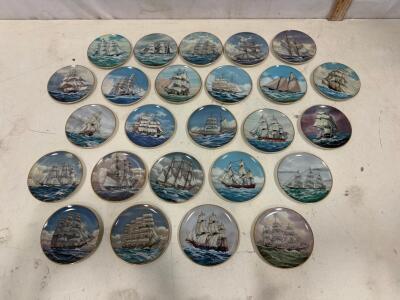 Danbury Mint 25 Great American Sailing Ships Porcelain Plate Set, Robert Downie, Complete, 6&rdquo; Gold Trim, Japan