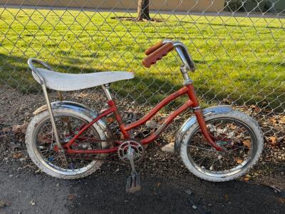 Vintage Red Children&rsquo;s Bicycle 16&rdquo; Wheels, Banana Seat, Chrome Fenders, High-Rise Handlebars