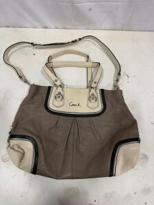 Coach Ashley Leather Satchel F17096, Taupe & Cream, Dual Handle, Shoulder Strap, 16"x11"x4.5"