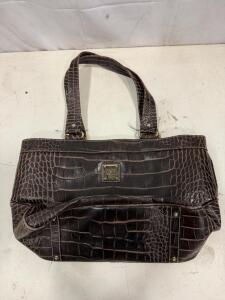 Dooney & Bourke Brown Croc-Embossed Leather Handbag with Gold-Tone Hardware