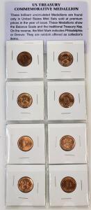 U.S. Treasury Commemorative Medallion Set &ndash; 8 Bronze Medals, 1989, P & D Mint Marks