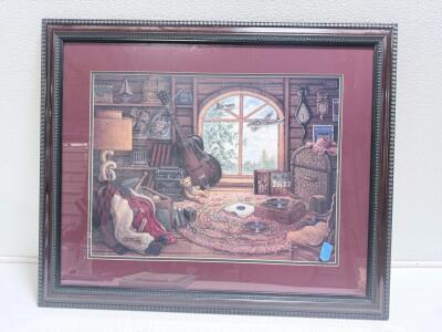 Alne Hauskamp Framed Art Print &ndash; Nostalgic Attic Scene, 24"x30", Burgundy Mat, Wood Frame Sp-18