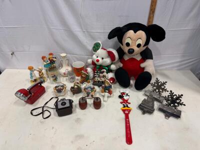 Large Vintage Disney Mickey Mouse Plush, Holiday Decor & Collectibles Lot &ndash; 18+ Items