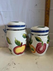 Tuscano Orchard Hand-Painted Ceramic Canister Set &ndash; 2 Pieces, Fruit Design, Clamp Lids