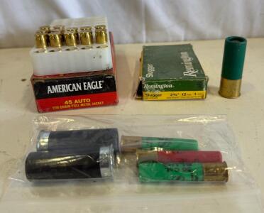 Ammunition Lot - .45 ACP Federal American Eagle FMJ & 12 Gauge Remington Slugger, Bagged Shotgun Shells