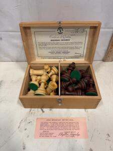 Pacific Game Company Hardwood Chessmen Set, USA, 32 Staunton Pieces, Box & Certificate, 56-78