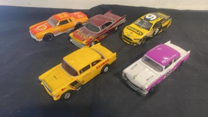 Lot of 5 Die-Cast 1:24 Scale Cars, NASCAR & Classic Hot Rods, Includes Signed Ambrose #9