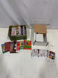 NFL Football Card Lot &ndash; 1990&ndash;2008 Opened Packs (Topps, Score, Fleer, Pacific) & 200+ Cards, Tin/Box