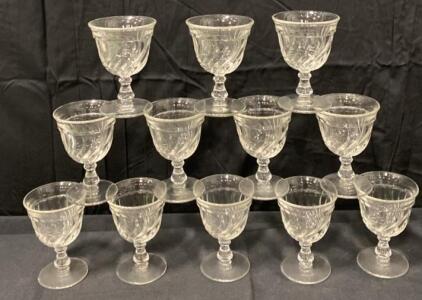 Set of 12 Clear Pressed Glass Goblets with Swirl Pattern, Approx. 8.5 oz Capacity