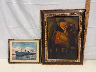 Framed "Botero 82" Attributed Color Print, Ornate Wood Frame, 21"x17", Label No. 942