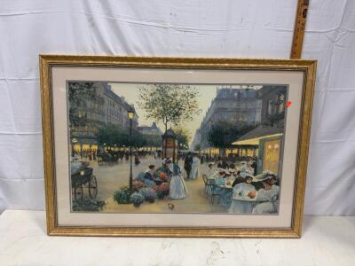 C. Kieffer Paris Caf&eacute; Scene Framed Print, Gold-Tone Beaded Frame, 27"x36", Signed