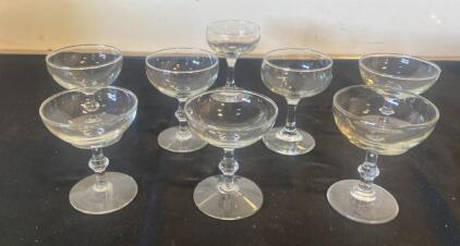 Set of 8 Clear Glass Champagne Coupe Saucers, 6 oz, Vintage Style, Baluster Stem