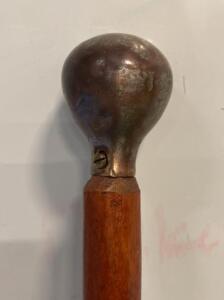 Vintage Carved Wooden Walking Cane with Metal Knob Handle, 36" Spiral Pattern Shaft