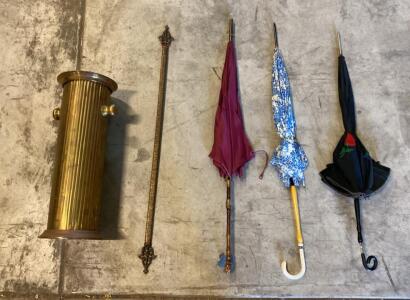 Vintage Brass Fluted Column Umbrella Stand with Decorative Handles