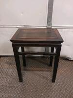 Rectangular Wooden Side Table with Beveled Edges and Lower Stretcher Support